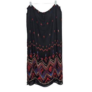 Chicos 2 Printed Maxi Skirt Womens Size Large Black High Slit Lined Long Pull On